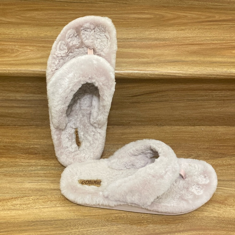 Olu Kai Kipe'a Heu Shearling Flip Flop Slippers in Pink Clay Size 11 - Picture 2 of 11